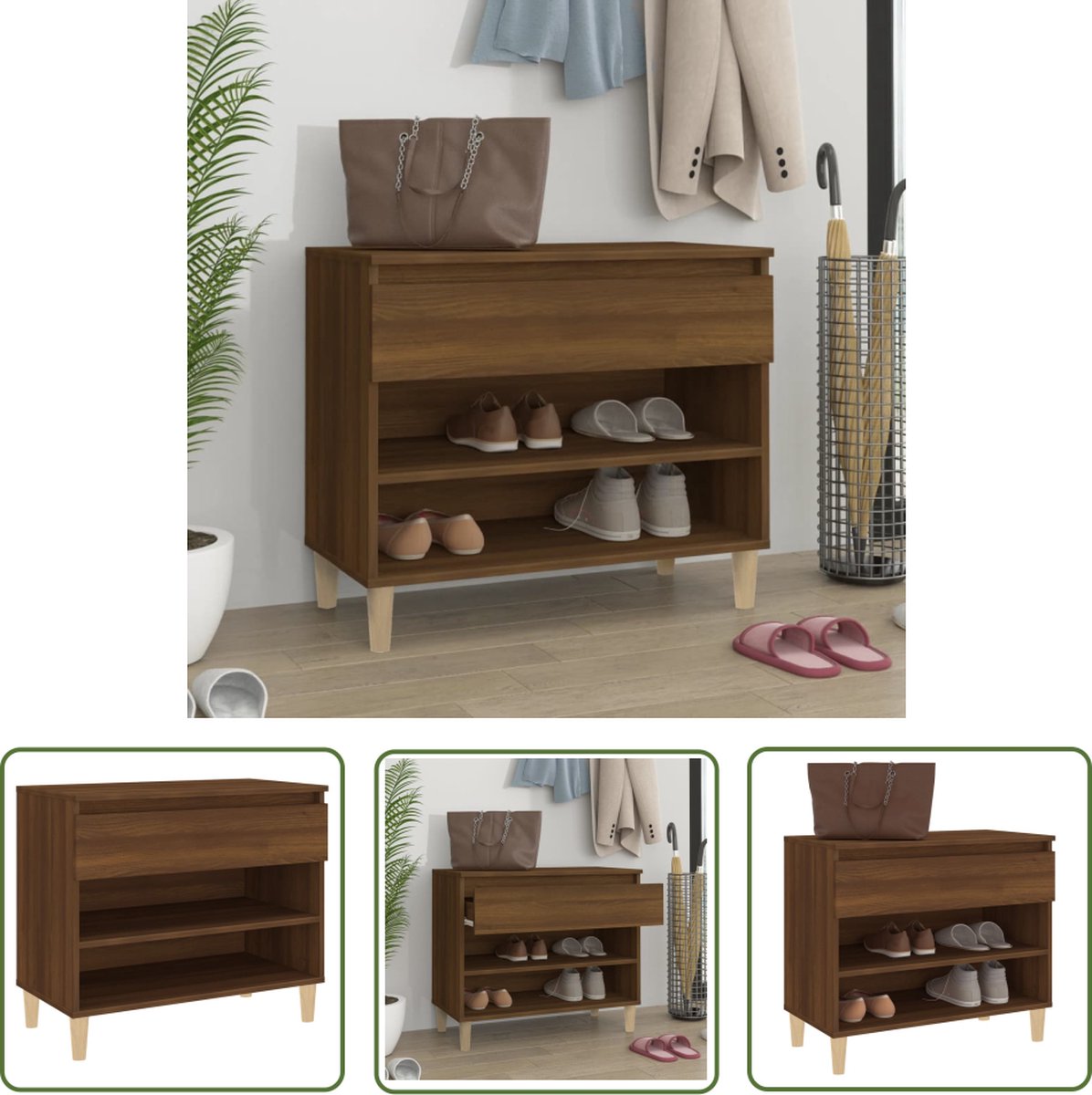 vidaXL Kastje Voor Schoenen - Schoenenkast - Schoenenkast 70x36x60 cm bewerkt hout bruin eikenkleur - Schoenuitlegger - Bergruimte - Houten Schoenenkast (8721032110278)