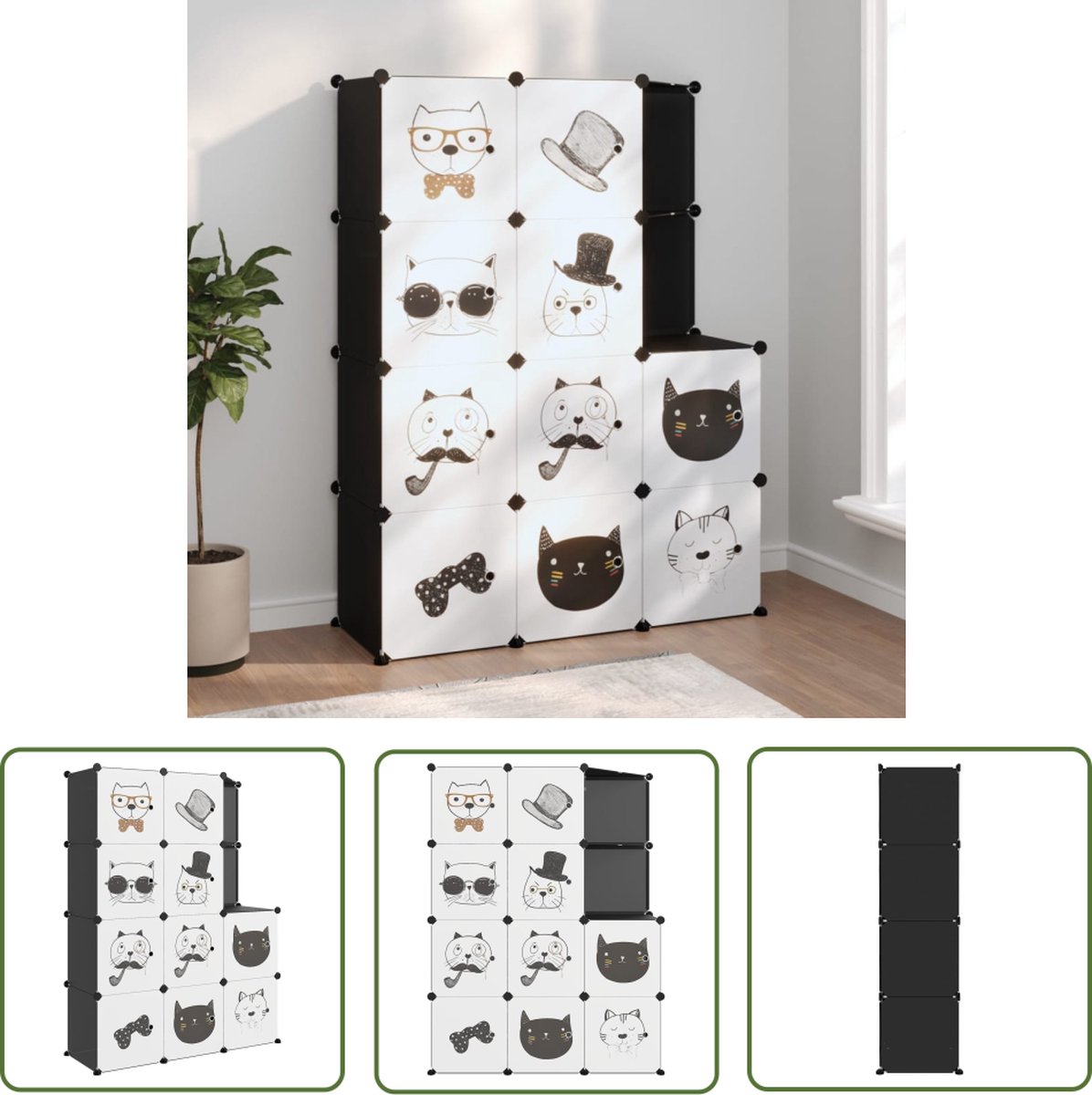 vidaXL Opbergkast Kids - Kinderopbergkast - Kinderopbergmeubel met 10 vakken polypropeen zwart - Speelhoek Organisatie - Speelgoed Opslaan - Kinderkamer Decoratie (8721031230632)