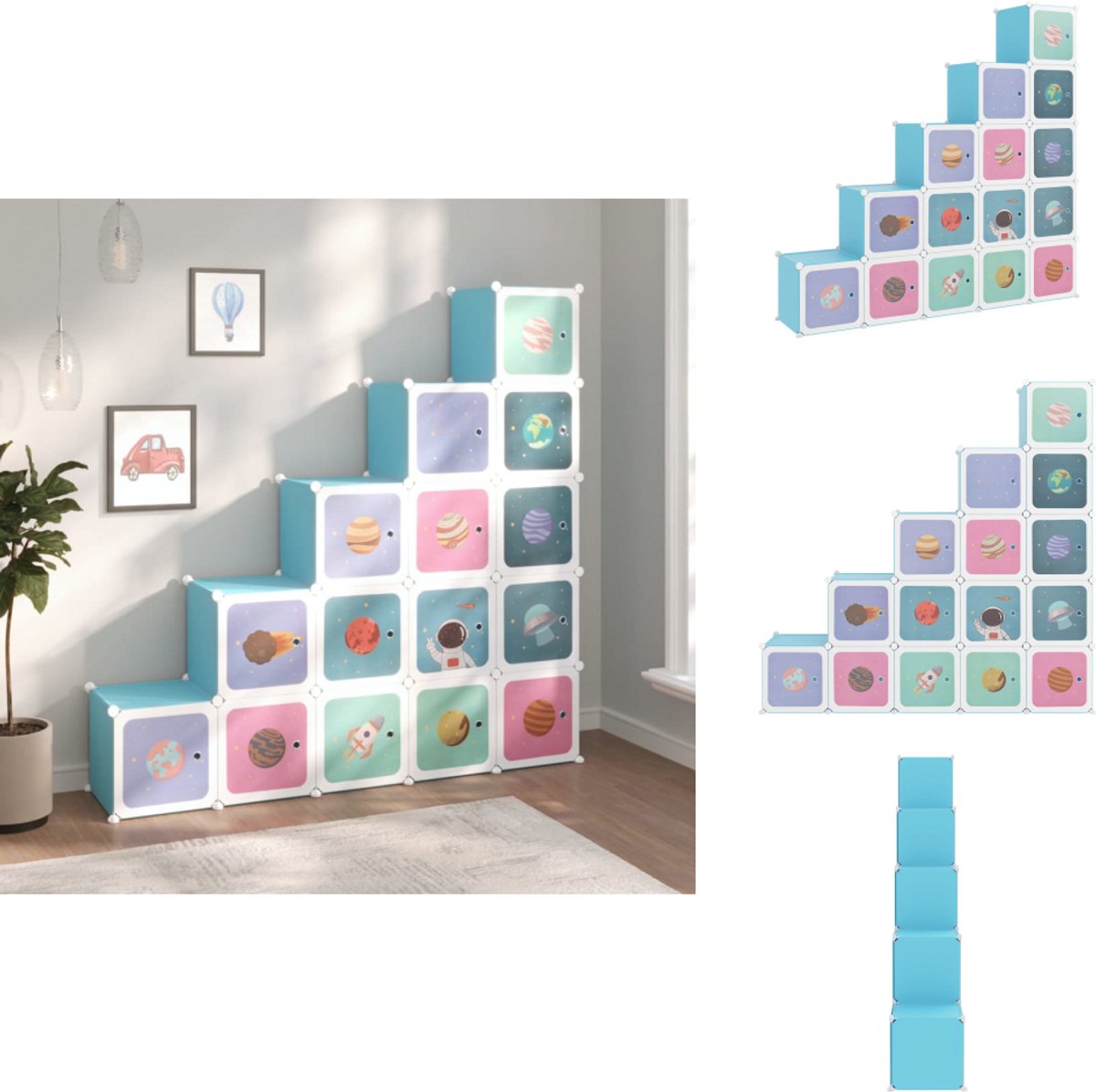 vidaXL Opbergmeubel - Opbergmeubelen - Kinderkast - Opberger - Kinderopbergmeubel met 15 vakken polypropeen blauw (8721032943180)