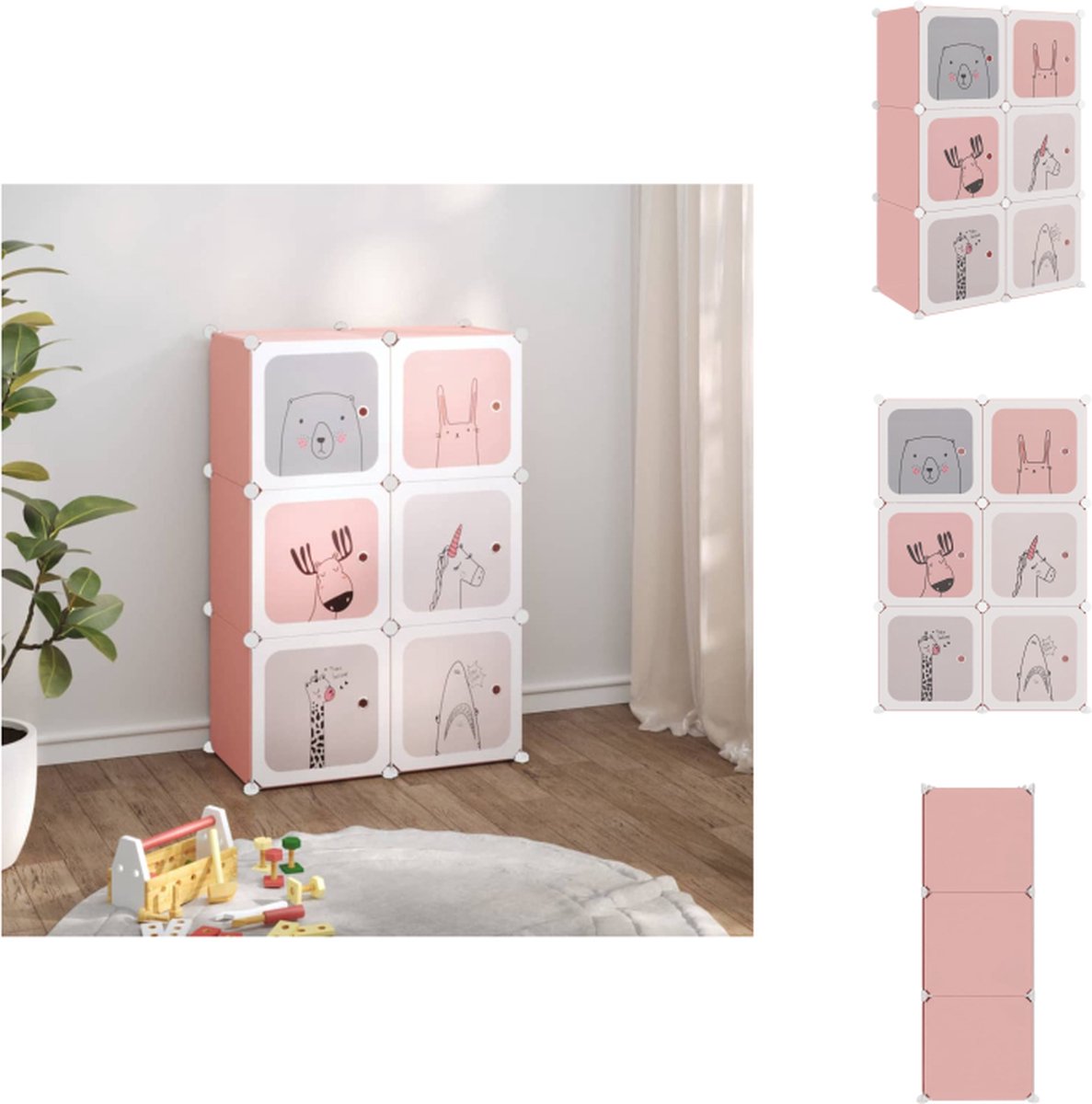 vidaXL Opbergmeubel - Opbergmeubelen - Kinderkast - Opberger - Kinderopbergmeubel met 6 vakken polypropeen roze (8721032940967)