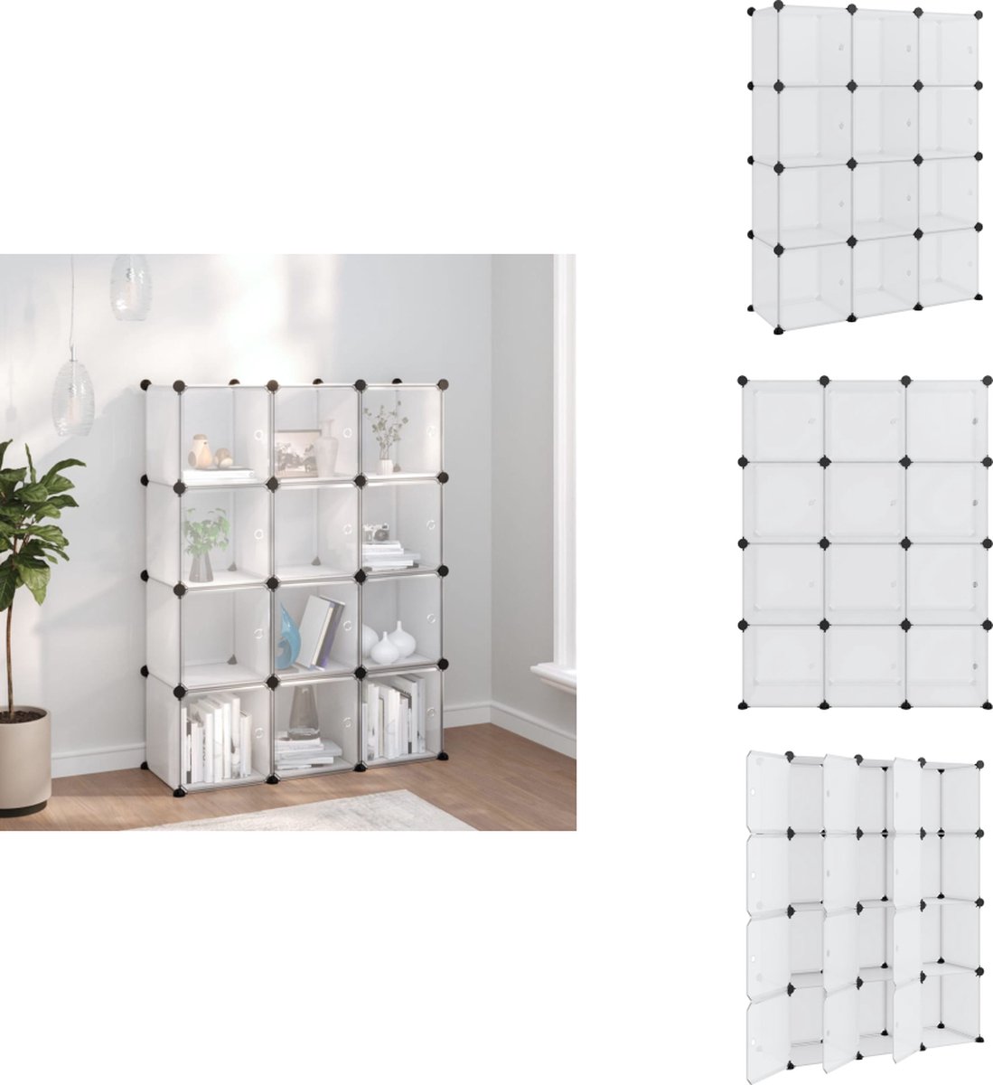 vidaXL Opbergmeubel - Opbergmeubelen - Opberger - Opbergkast - Opbergmeubel met 12 vakken en deuren polypropeen transparant (8721032943517)