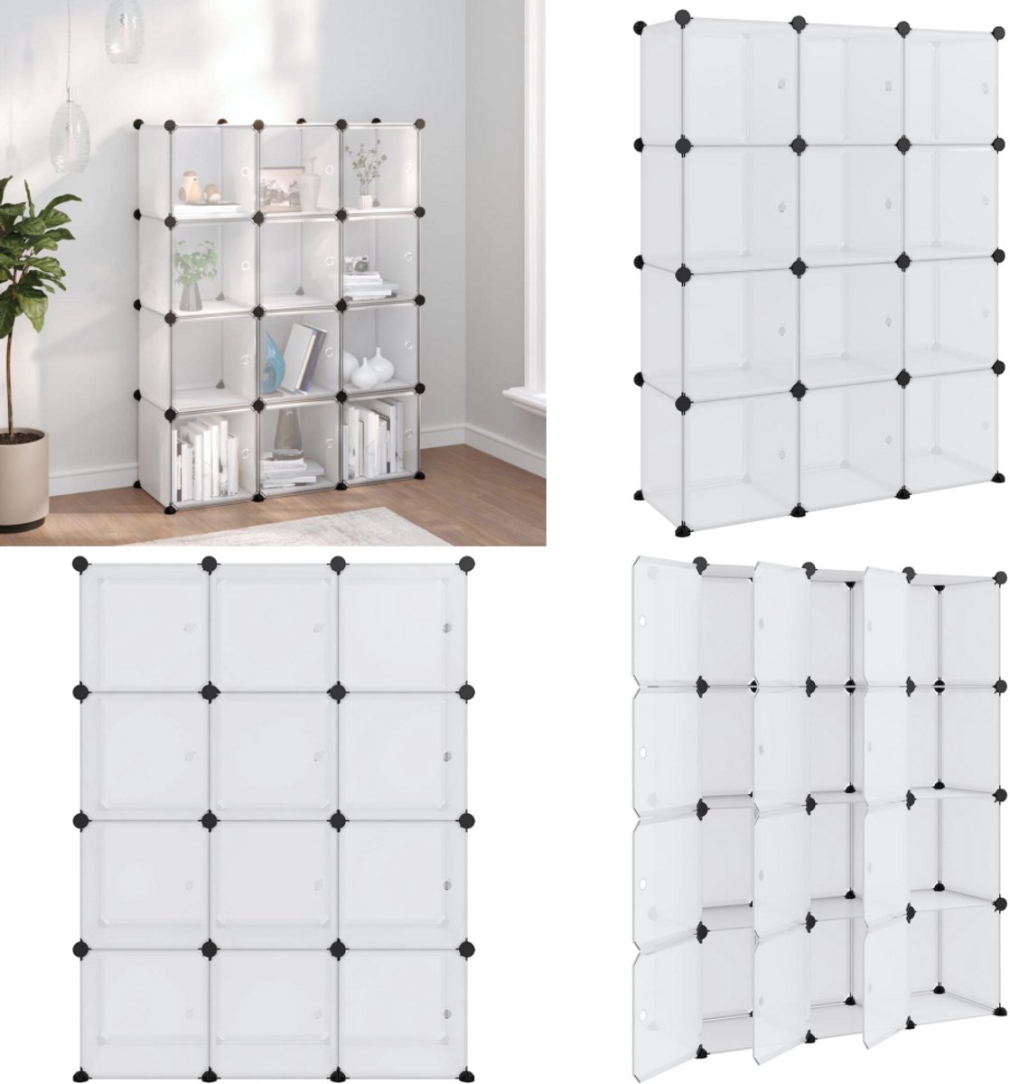 vidaXL Opbergmeubel met 12 vakken en deuren polypropeen transparant - Opbergmeubel - Opbergmeubelen - Opberger - Opbergkast (8222034688845)