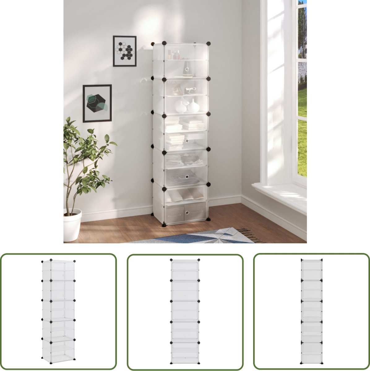 vidaXL Opbergoplossing - Schoenenrek - Schoenenrek 44x31,5x153,5 cm polypropeen transparant - Schoenen Organisatie - Transparant - Multifunctioneel (8721031229636)