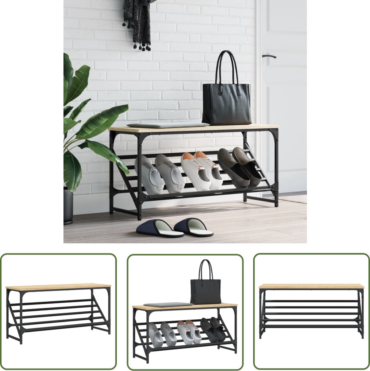 vidaXL Schoenen Kast - Schoenenrek - Schoenenrek 90x30x45 cm bewerkt hout sonoma eikenkleurig - Houten Schoenenrek - Vintage Schoenenrek - Entree Meubilair (8721194178192)