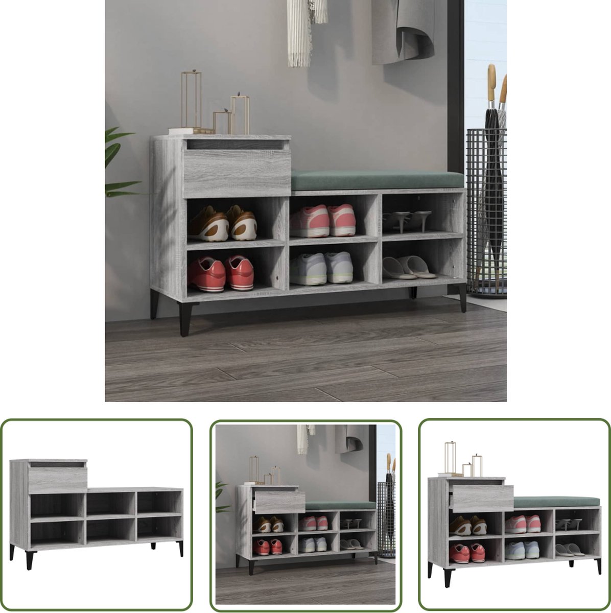 vidaXL Schoenen Organisatie - Schoenenkast - Schoenenkast 102x36x60 cm bewerkt hout sonoma grijs - Shoe Storage - Houten Schoenenkast - Grijze Schoenenkast (8721032269594)