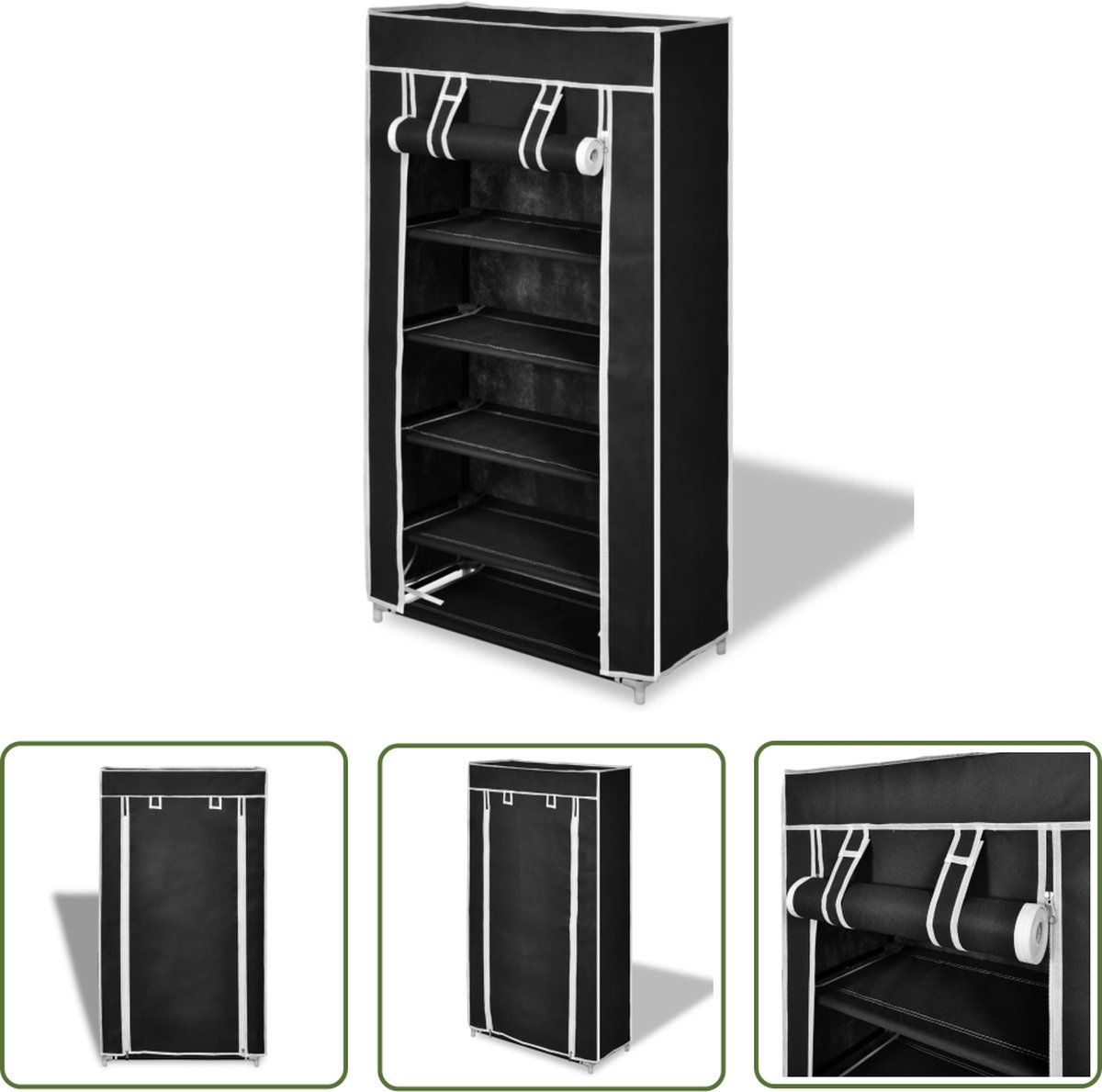 vidaXL Schoenen Organisatie - Schoenenkast - Schoenenkast met hoes 58x28x106 stof zwart - Schoenen Opslag - Zwarte Schoenenkast - Stoffachtige Schoenenkast (8721031229278)