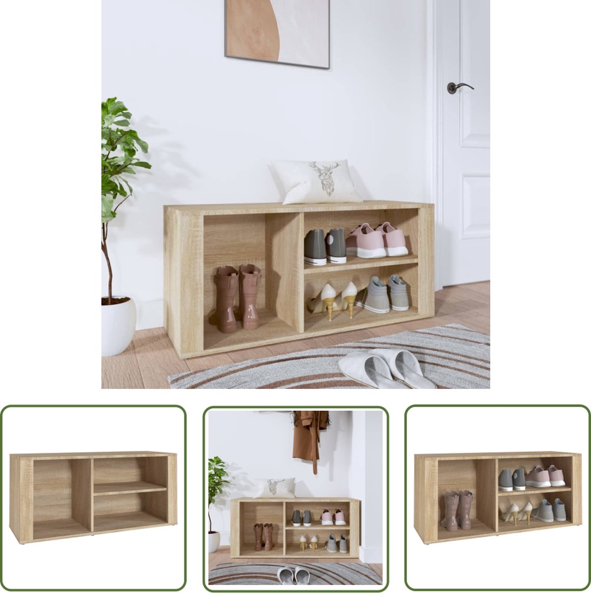 vidaXL Schoenen Rek - Schoenenkast - Schoenenkast 100x35x45 cm bewerkt hout sonoma eikenkleurig - Schoenuitlegger - Bergruimte - Houten Kast (8721031229162)