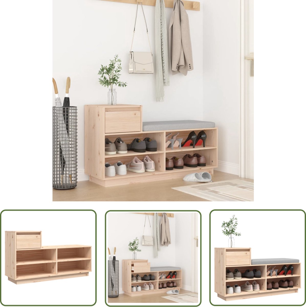 vidaXL Schoenen Rek - Schoenenkast - Schoenenkast 110x34x61 cm massief grenenhout - Schoenuitlegger - Garderobe Kast - Houten Schoenenkast (8721032118410)