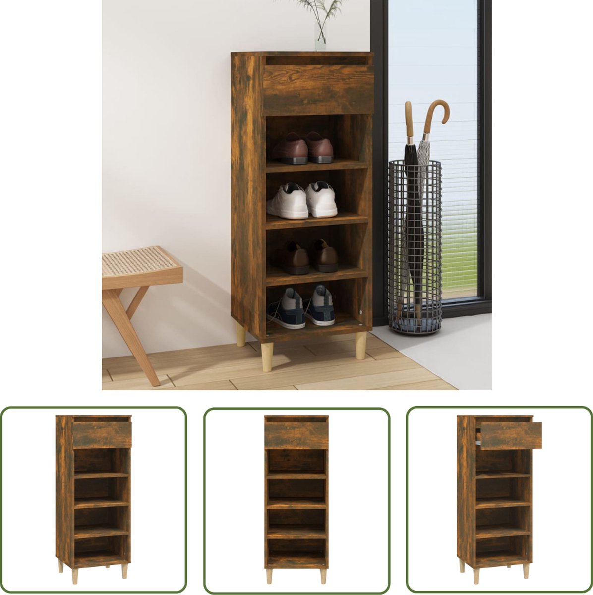 vidaXL Schoenen Rek - Schoenenkast - Schoenenkast 40x36x105 cm bewerkt hout gerookt eikenkleurig - Schoenuitlegger - Bergruimte - Kast (8721032091188)
