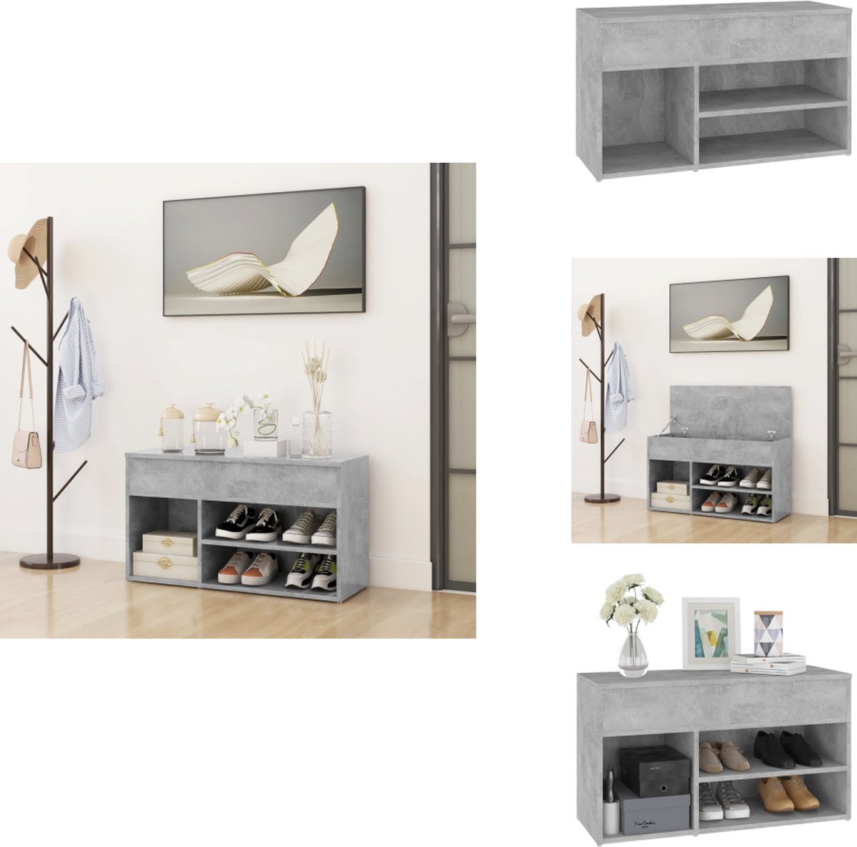 vidaXL Schoenenbank - Schoenenbanken - Opbergbank - Opbergbanken - Schoenenbank 80x30x45 cm bewerkt hout betongrijs (8721032941018)