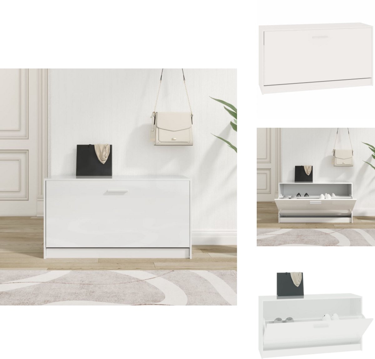 vidaXL Schoenenbank - Schoenenbanken - Opbergbank - Schoenenkast - Schoenenrek 80x24x45 cm bewerkt hout hoogglans wit (8036689963024)