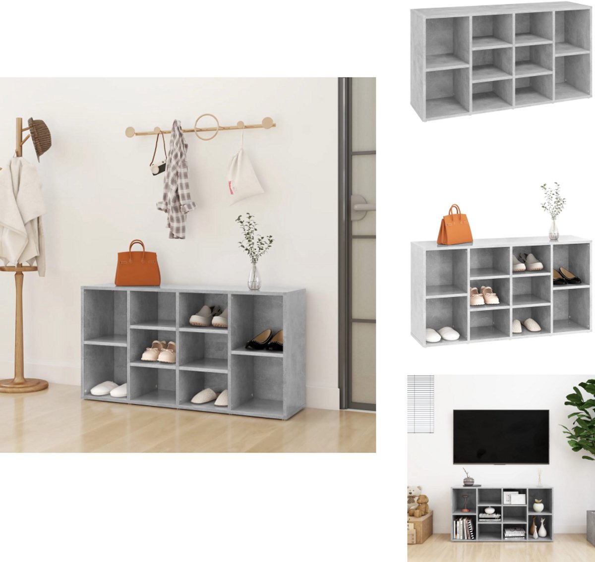 vidaXL Schoenenbank - Schoenenbanken - Schoenenbankje - Schoenenbankje - Schoenenbank 103x30x54,5 cm bewerkt hout betongrijs (8721032945030)