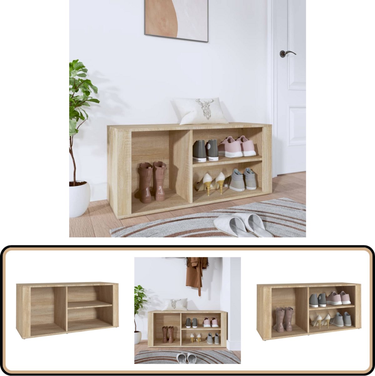 vidaXL Schoenenkast - 100x35x45 cm - Sonoma Eiken Schoenenkast - Schoenen Rek - Schoenuitlegger - Bergruimte - Houten Kast (8056477274286)