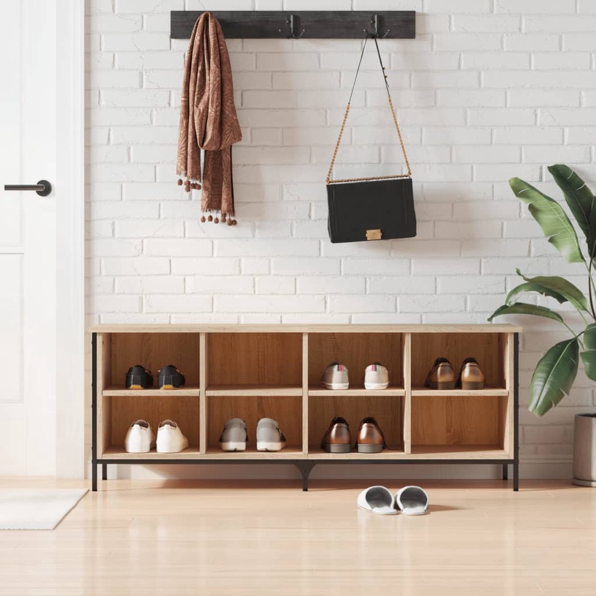 vidaXL Schoenenkast 131x35x50 cm bewerkt hout sonoma eikenkleurig - Schoenenkast - Schoenenkasten - Opbergkast - Kast (8721114859965)