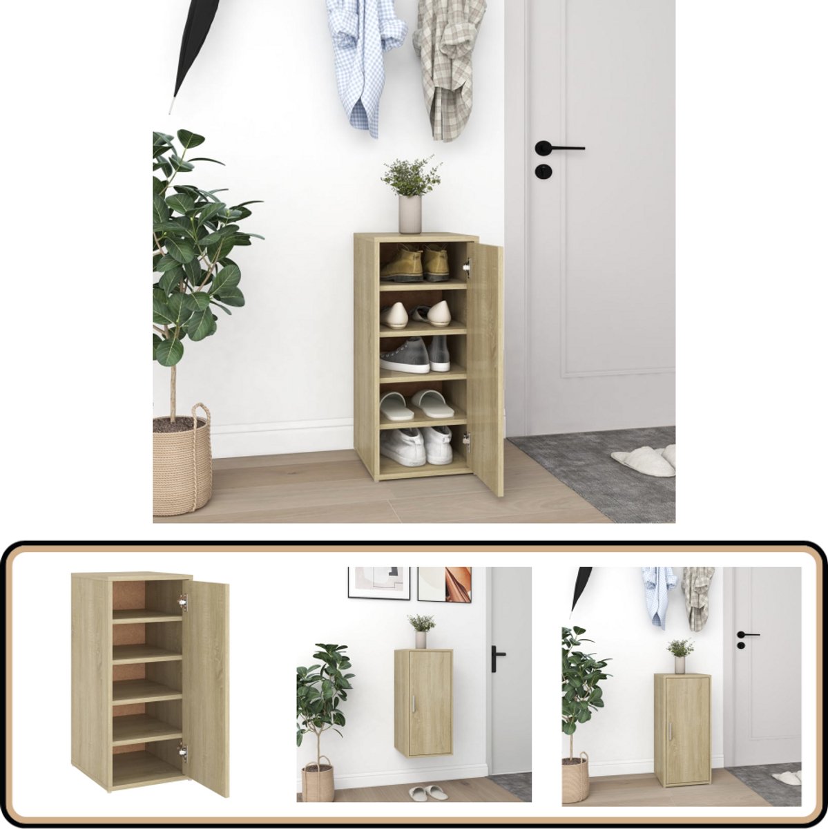 vidaXL Schoenenkast - 32x35x70 cm - Sonoma eiken Schoenenkast - Schoenenopbergers - Wandmontage - Houten Schoenenkast - Eiken Schoenenkast (8235396315151)