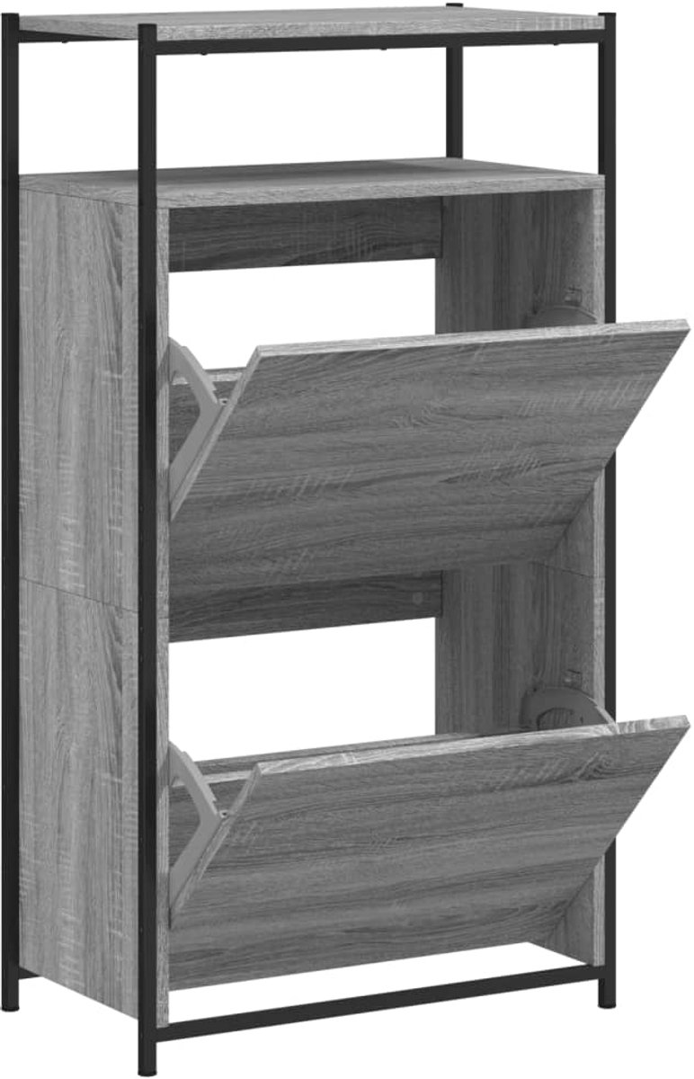 vidaXL - Schoenenkast - 60x34x112 - cm - bewerkt - hout - grijs - sonoma - eikenkleur (8721012382688)