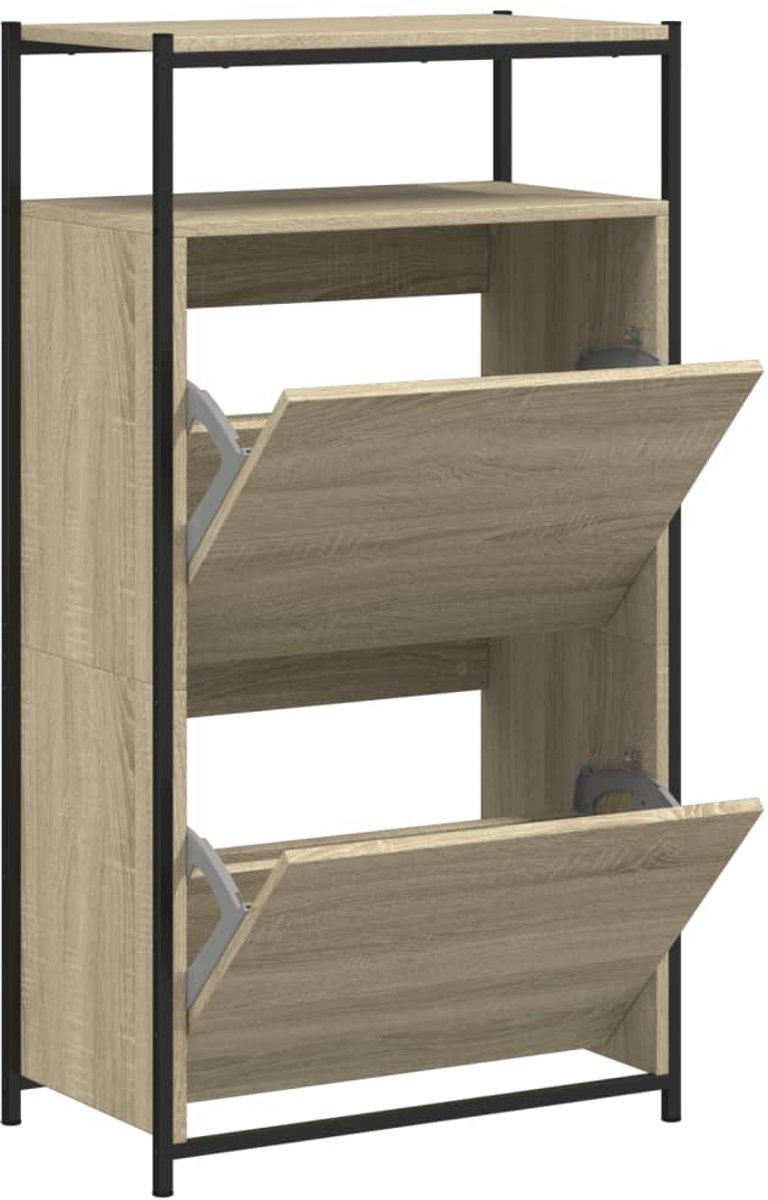vidaXL - Schoenenkast - 60x34x112 - cm - bewerkt - hout - sonoma - eikenkleurig (8721012382664)