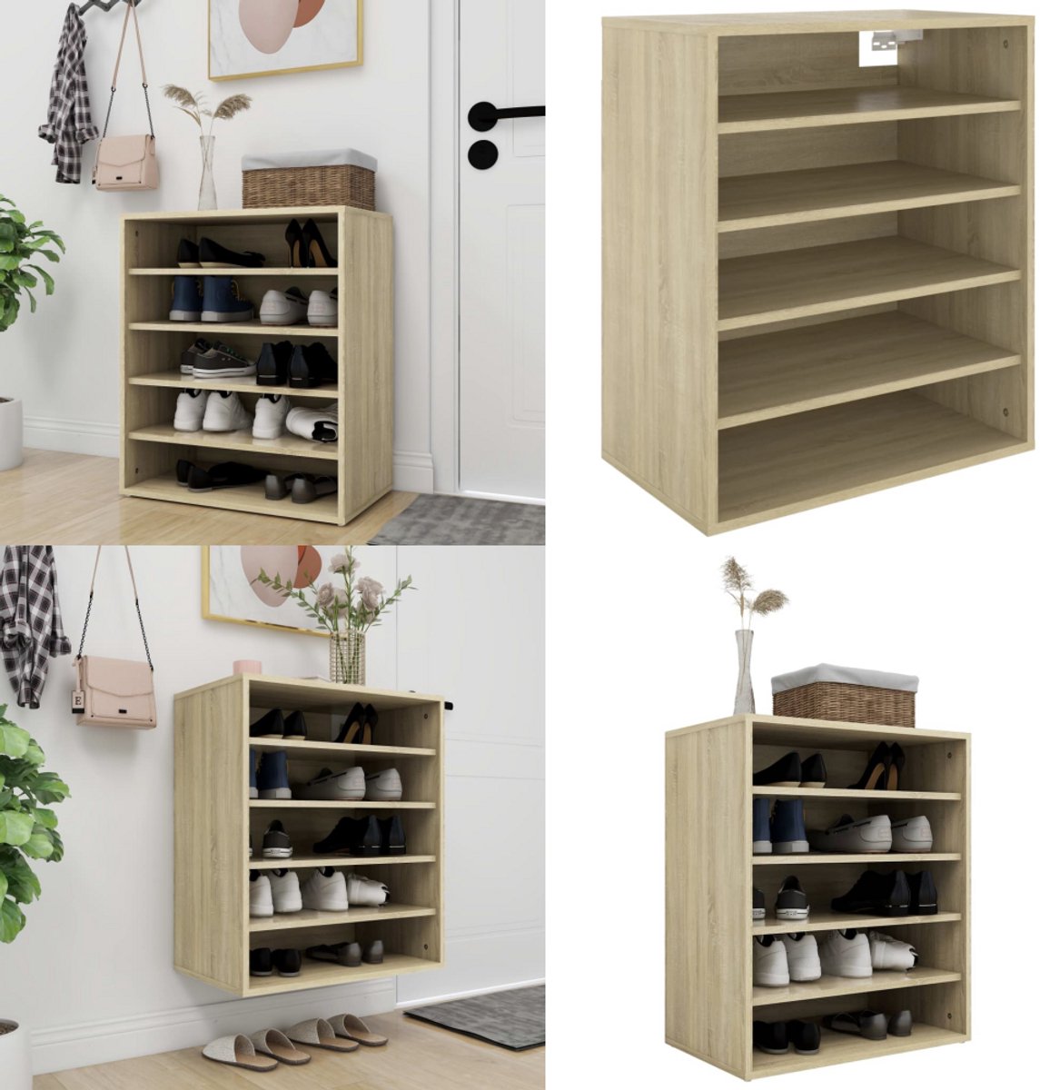 vidaXL Schoenenkast 60x35x70 cm bewerkt hout sonoma eikenkleurig - Schoenenkast - Schoenenkasten - Schoenenopbergers - Schoenenopbergers (8721114760636)