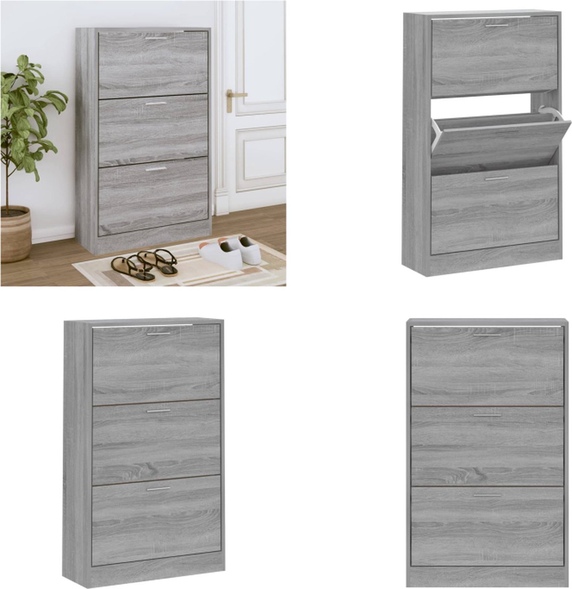 vidaXL Schoenenkast 63x24x103 cm bewerkt hout grijs sonoma - Schoenenrek - Schoenenrekken - Opbergrek Voor Schoenen - Schoenenstellage (8721114820354)