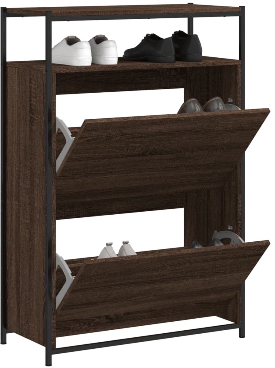 vidaXL - Schoenenkast - 75x34x112 - cm - bewerkt - hout - bruin - eikenkleur (8721012382749)