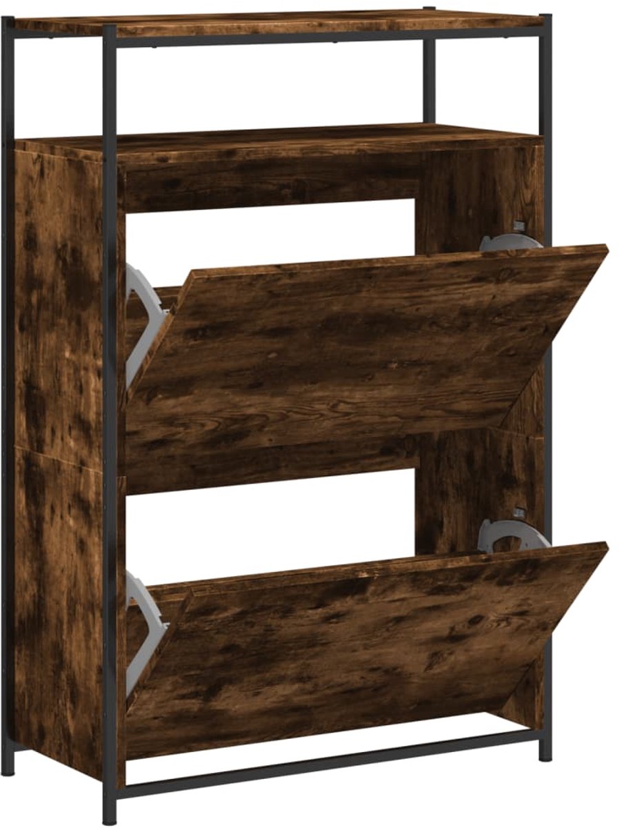vidaXL - Schoenenkast - 75x34x112 - cm - bewerkt - hout - gerookt - eikenkleurig (8721012382725)