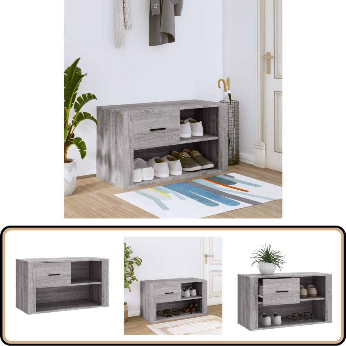 vidaXL Schoenenkast - 80x35x45 cm - Grijs Sonoma Eiken Schoenenkast - Schoenen Rek - Bergruimte - Kast - Interieurdecoratie (8229846502901)