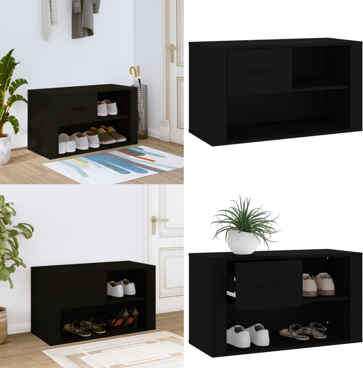 vidaXL Schoenenkast 80x35x45 cm bewerkt hout zwart - Schoenenrek - Schoenenrekken - Opbergrek Voor Schoenen - Schoenenstellage (8222034688814)