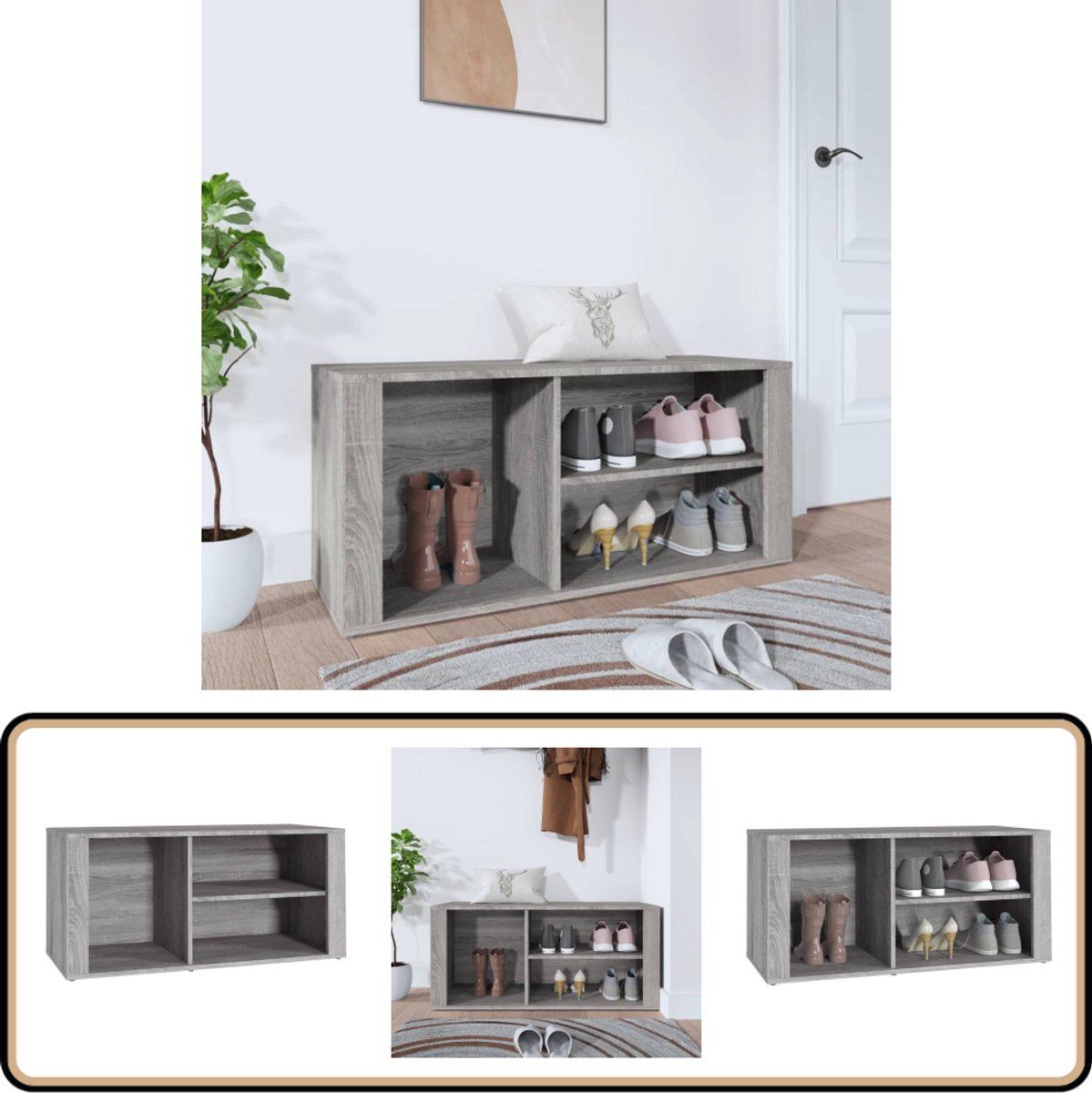 vidaXL Schoenenkast - Grijs Sonoma - 100x35x45 cm Schoenenkast - Schoenen Rek - Schoenuitlegger - Bergruimte - Entree Meubilair (8123105800947)