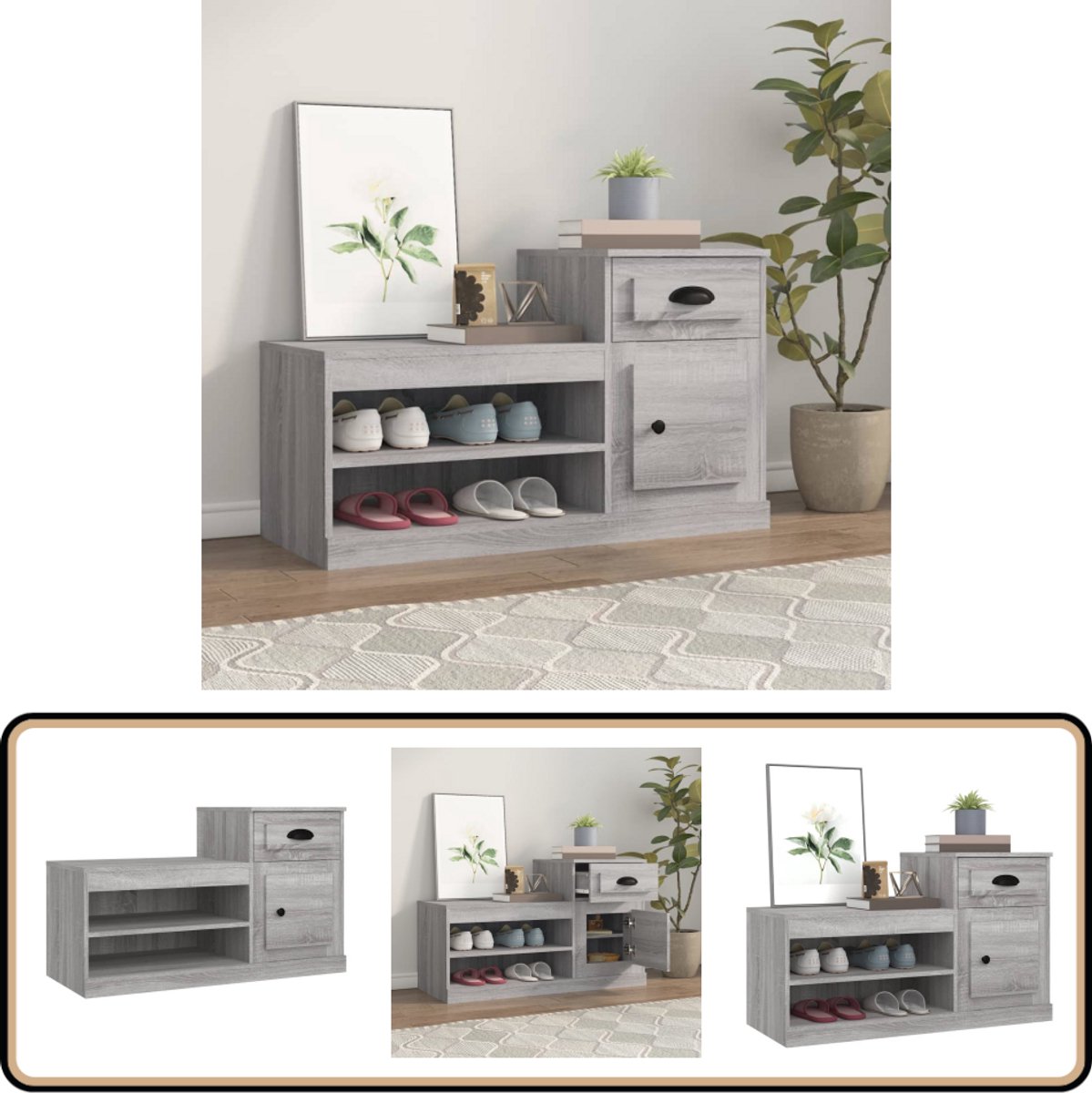 vidaXL Schoenenkast - Grijs Sonoma - Bewerkt Hout Schoenenkast - Schoenuitlegers - Bergruimte - Houten Meubels - Grijze Meubelen (8235396239051)