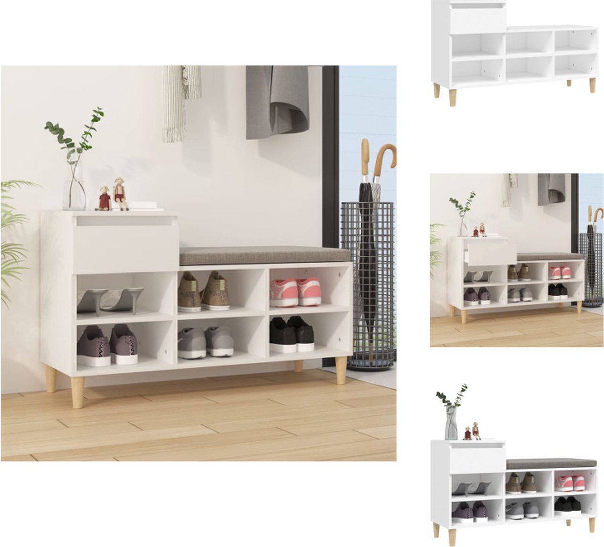 vidaXL Schoenenkast - - Meubilair - 102 x 36 x 60 cm - Wit - Schoenenkast (8721096715631)