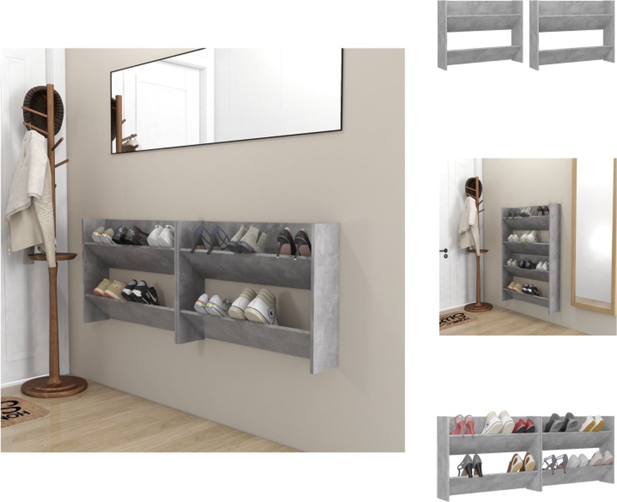 vidaXL Schoenenkast Muur - 80x18x60cm - Betongrijs - Schoenenkast (8721032944385)