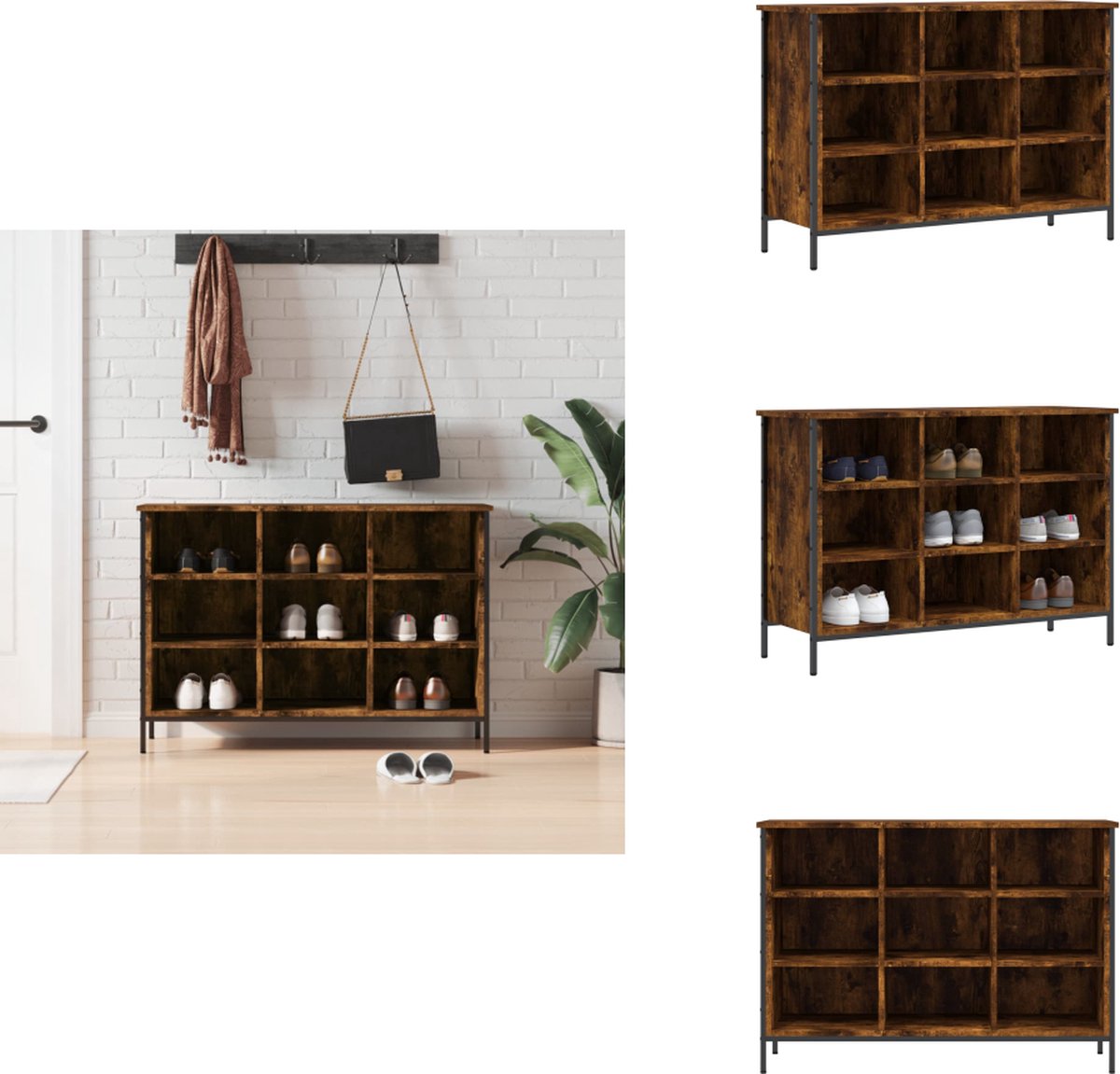 vidaXL Schoenenkast - Schoenenkasten - Opbergkast - Kast - Schoenenkast 100x35x70 cm bewerkt hout gerookt eikenkleurig (8721096730047)