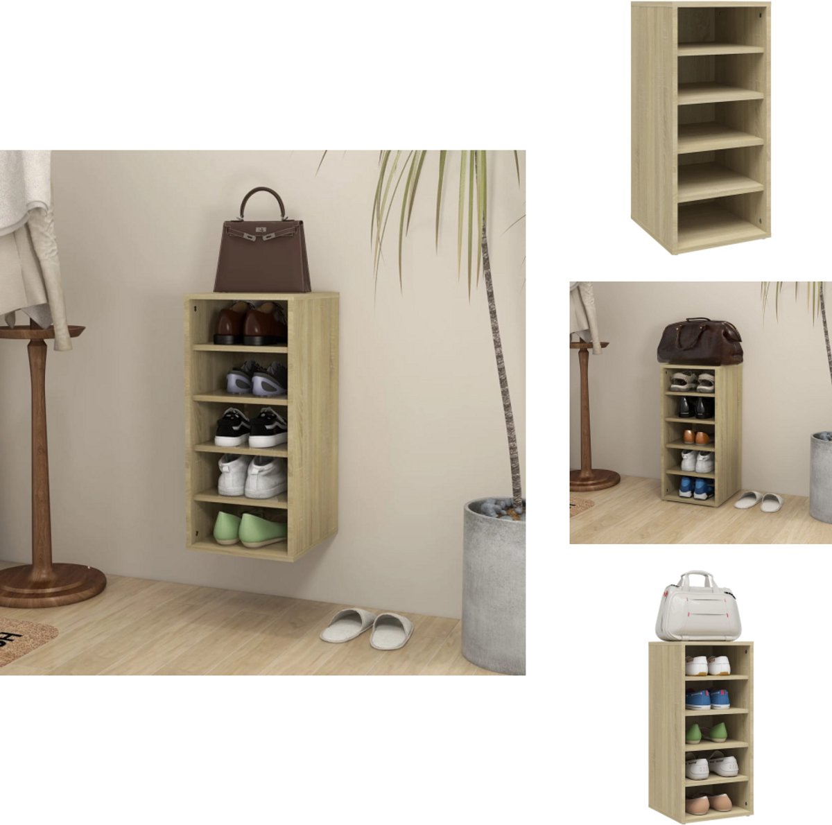 vidaXL Schoenenkast - Schoenenkasten - Schoenenopbergers - Schoenenopbergers - Schoenenkast 31,5x35x70 cm bewerkt hout sonoma eikenkleurig (8721032942541)