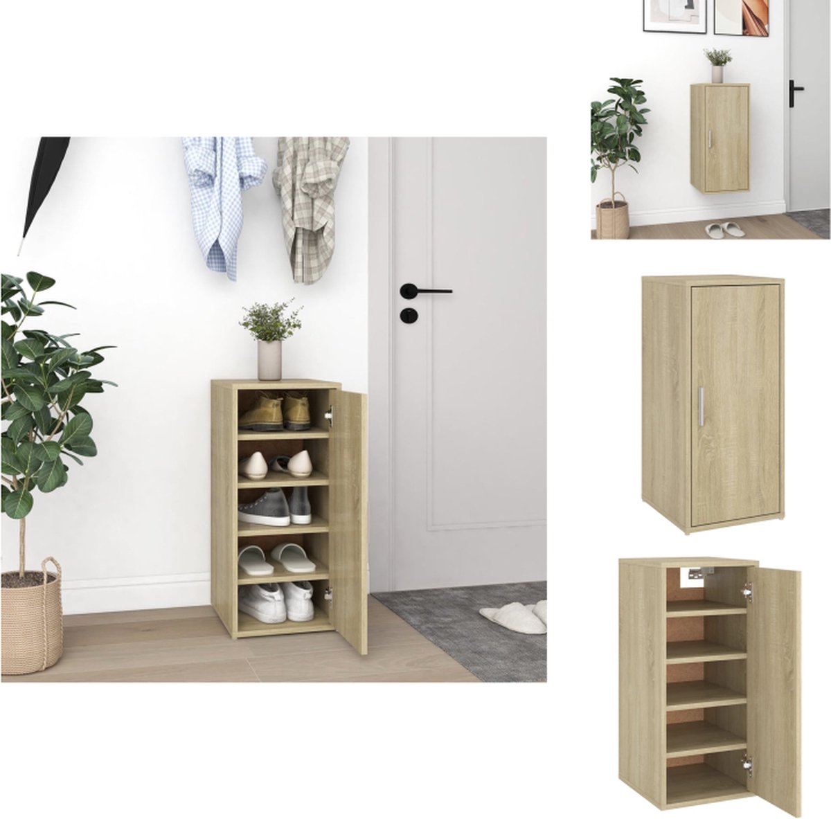 vidaXL Schoenenkast - Schoenenkasten - Schoenenopbergers - Schoenenopbergers - Schoenenkast 32x35x70 cm spaanplaat sonoma eikenkleurig (8721096756016)