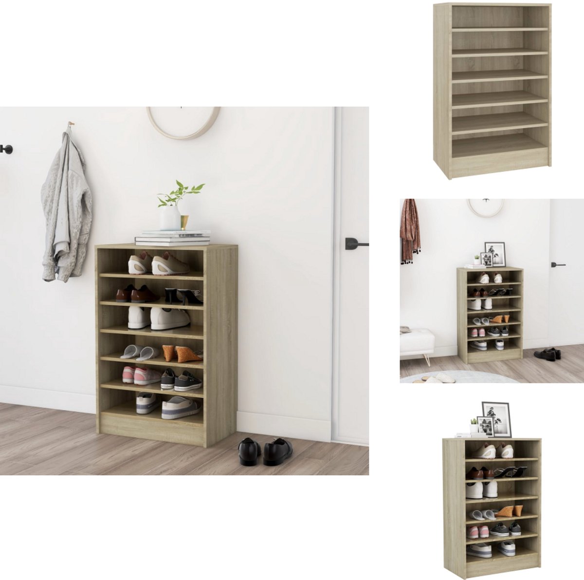 vidaXL Schoenenkast - Schoenenkasten - Schoenenopbergers - Schoenenopbergers - Schoenenkast 60x35x92 cm bewerkt hout sonoma eikenkleurig (8721096755576)
