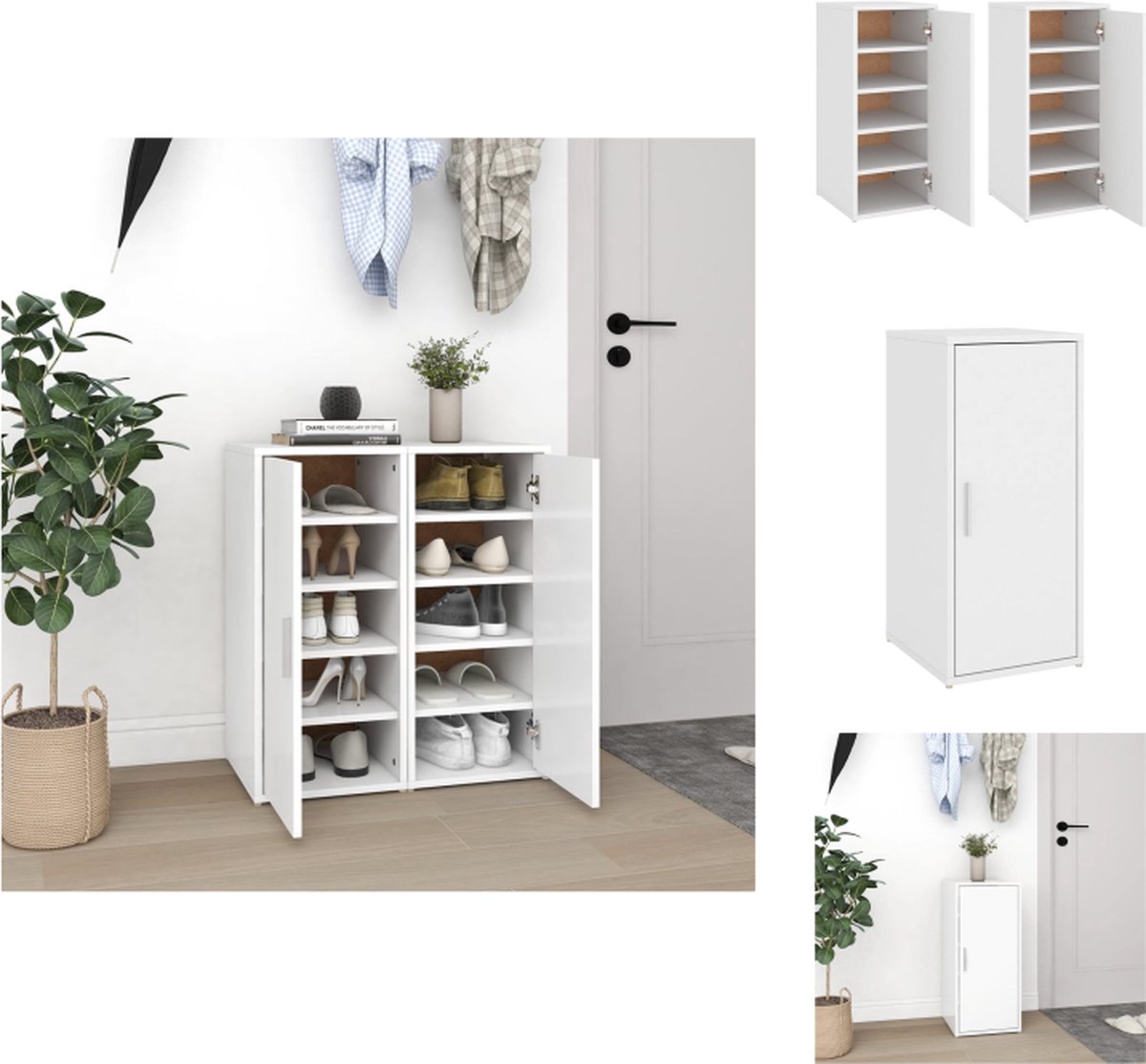 vidaXL Schoenenkast - Schoenenkasten - Schoenenopbergers - Schoenenopbergers - Schoenenkasten 2 st 32x35x70 cm bewerkt hout wit (8721096729140)
