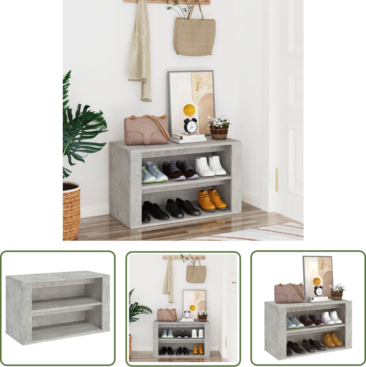 vidaXL Schoenenkast - Schoenenrek - Schoenenkast 75x35x45 cm bewerkt hout betongrijs - Schoenuitlegger - Bergruimte - Houten Meubilair (8721031229193)