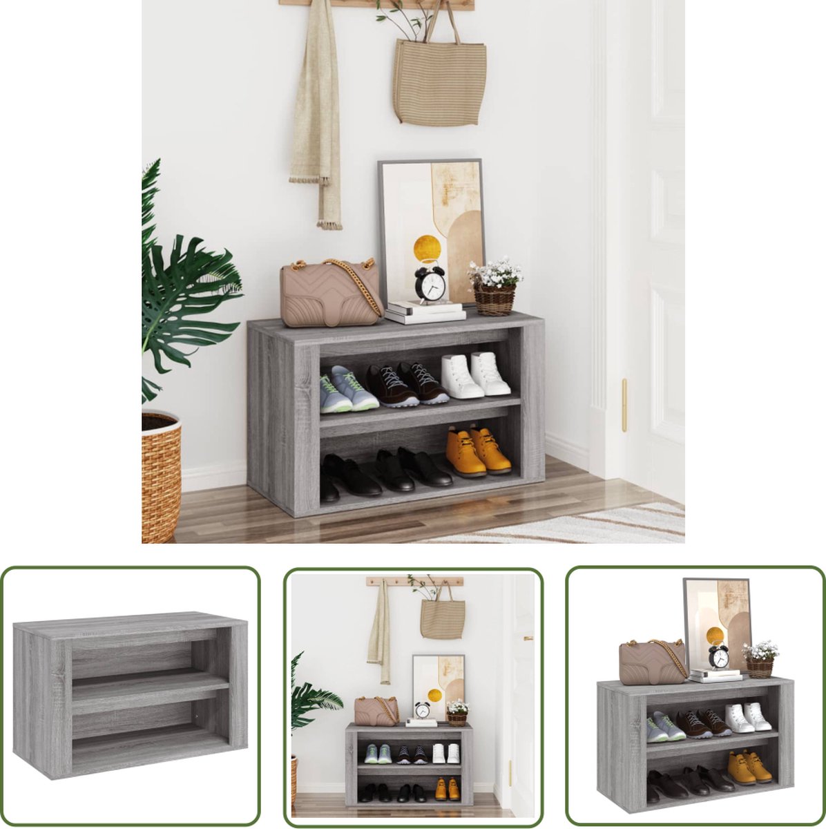 vidaXL Schoenenkast - Schoenenrek - Schoenenrek 75x35x45 cm bewerkt hout grijs sonoma eikenkleur - Houten Schoenenkast - Grijze Schoenenkast - Shoe Rack (8721031229117)