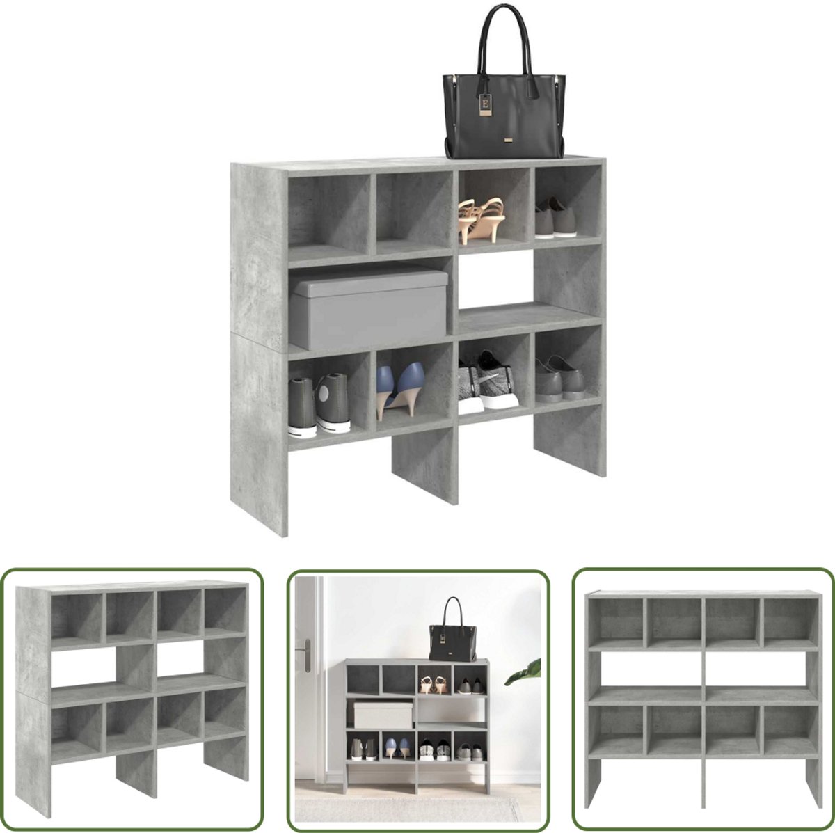 vidaXL Schoenenkast - Schoenenrek - Schoenenrekken 2 st stapelbaar 89,5x30x40 cm betongrijs - Stapelbare Schoenenrek - Bergruimte - Organisatie (8025340900102)