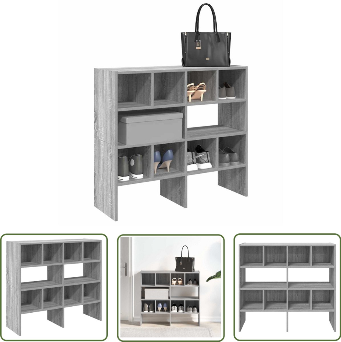 vidaXL Schoenenkast - Schoenenrek - Schoenenrekken 2 st stapelbaar 89,5x30x40 cm grijs sonoma eiken - Opbergsysteem - Entree Organisatie - Badkamer Organisatie (8025340900072)