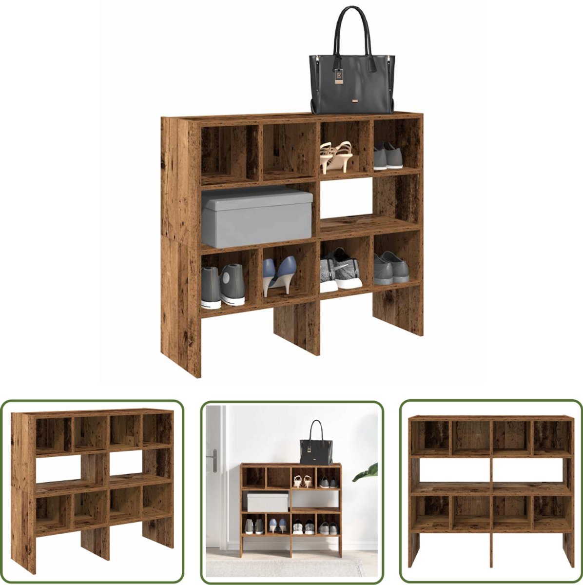 vidaXL Schoenenkast - Schoenenrek - Schoenenrekken 2 st stapelbaar 89,5x30x40 cm oud houtkleurig - Houten Schoenenrek - Opbergplank - Organisatie (8012520151744)