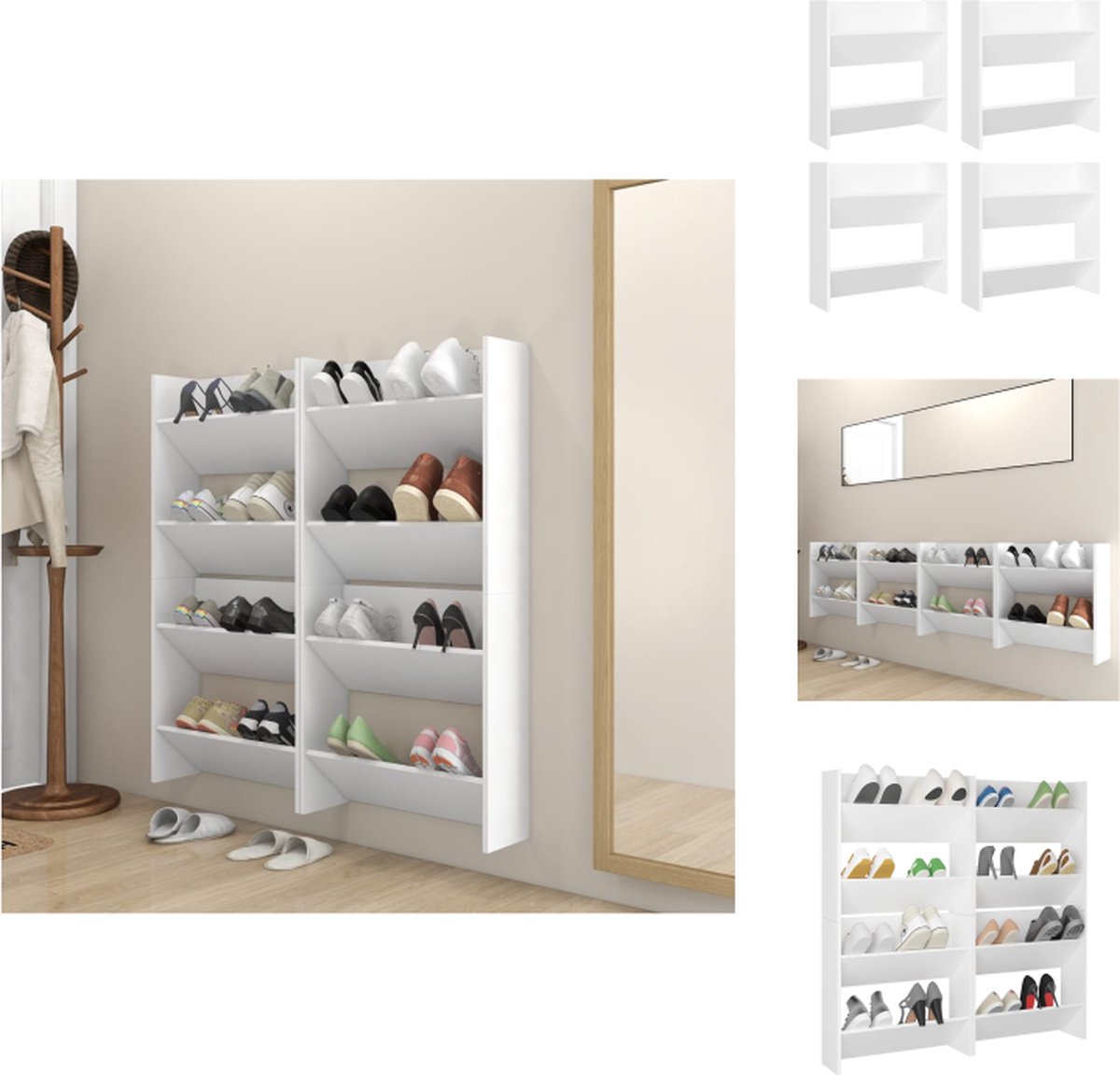 vidaXL Schoenenkast - Wandmontage - 60 x 18 x 60 cm - Wit - Schoenenkast (8721032940882)