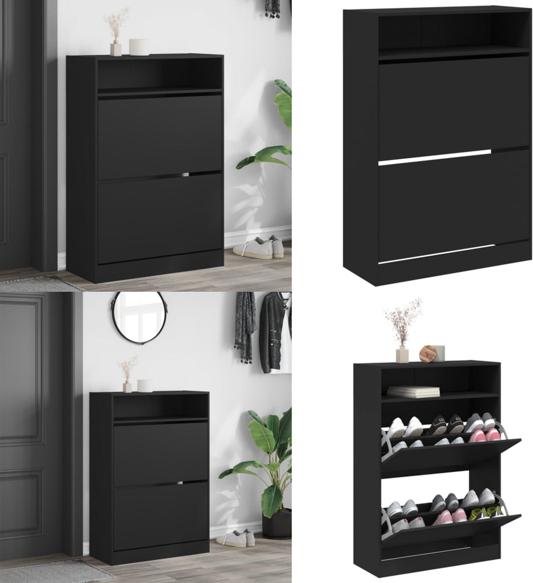 vidaXL Schoenenkast met 2 klaplades 80x34x116 cm zwart - Schoenenkast - Schoenenkasten - Schoenenrek - Schoenen Kast (8225974095438)