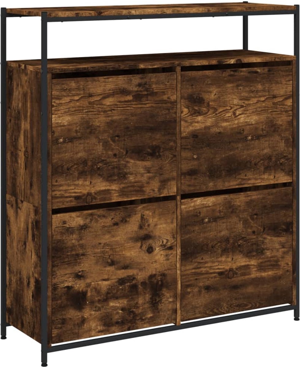 vidaXL - Schoenenkast - met - 4 - klaplades - 100x34x112 - cm - gerookt - eikenkleurig (8721012386099)