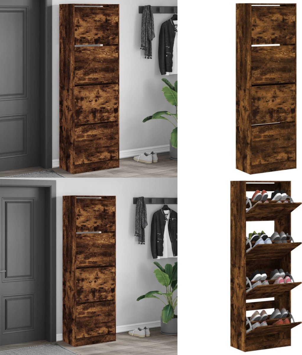 vidaXL Schoenenkast met 4 klaplades 60x34x187,5 cm gerookt eikenkleur - Schoenenkast - Schoenenkasten - Schoenenrek - Schoenen Kast (8279353684393)