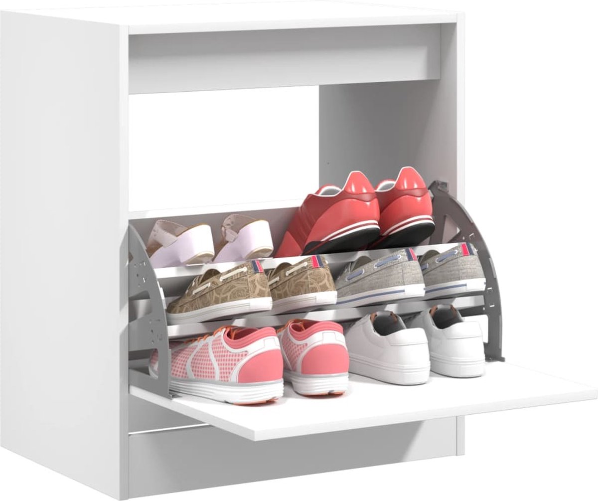 vidaXL - Schoenenkast - met - 4 - klaplades - 60x34x187,5 - cm - wit (8721012385658)