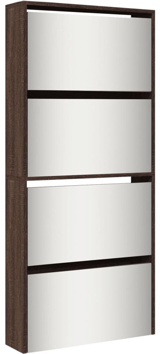 vidaXL - Schoenenkast - met - spiegel - 4-laags - 63x17x134 - cm - bruin - eikenkleur (8721012989191)