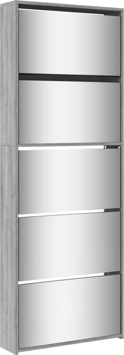 vidaXL - Schoenenkast - met - spiegel - 5-laags - 63x17x169,5 - cm - grijs - sonoma (8721012989245)