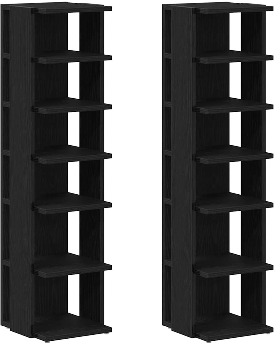 vidaXL - Schoenenkasten - 2 - st - 25x27x102 - cm - bewerkt - hout - zwart - eikenkleur (8721158724731)