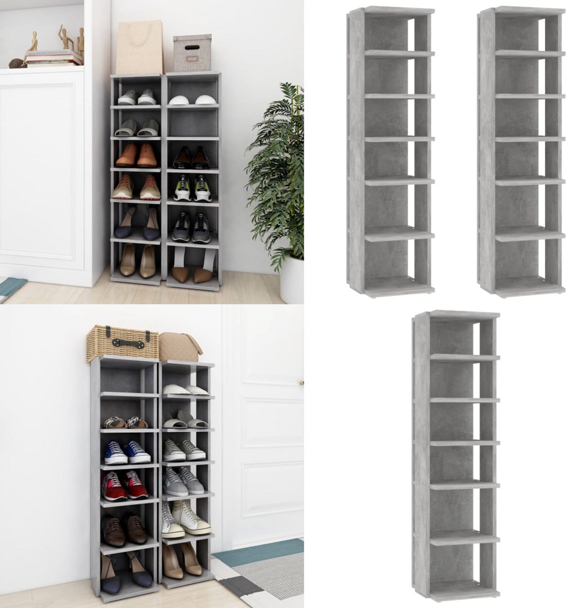 vidaXL Schoenenkasten 2 st 27,5x27x102 cm betongrijs - Schoenrek - Schoenrekken - Schoenenrek - Schoenenrekken (8721114750279)